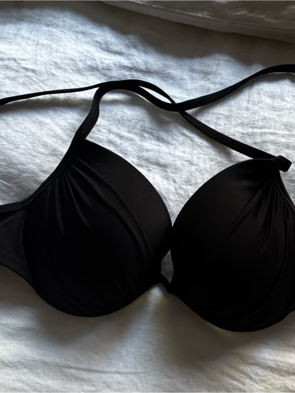 Black Push Up Swim Top With Side Pleating